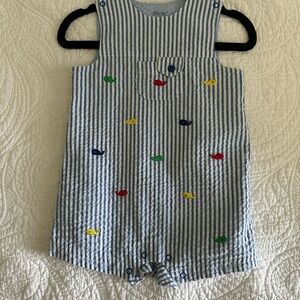 Little Me Blue and White Striped Baby Romper